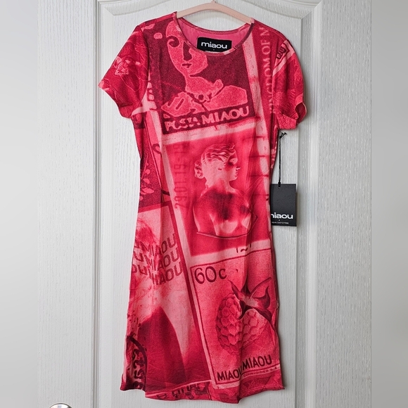 Miaou UO Exclusive Billie Stamp Print Mini Dress, Pink Rose Orchid Print - Picture 7 of 14
